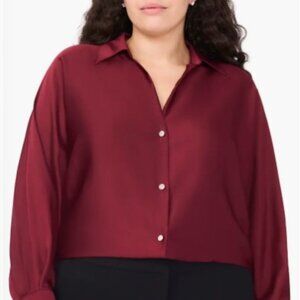 NWOT - Halogen Charmeuse Button-Up Shirt in Burgundy w/ Rhinestones - Size Small